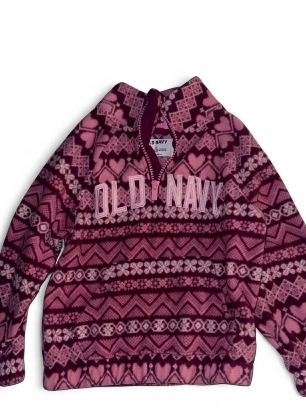 Old Navy Pink & Burgundy Fair Isle Half-Zip Sweater
